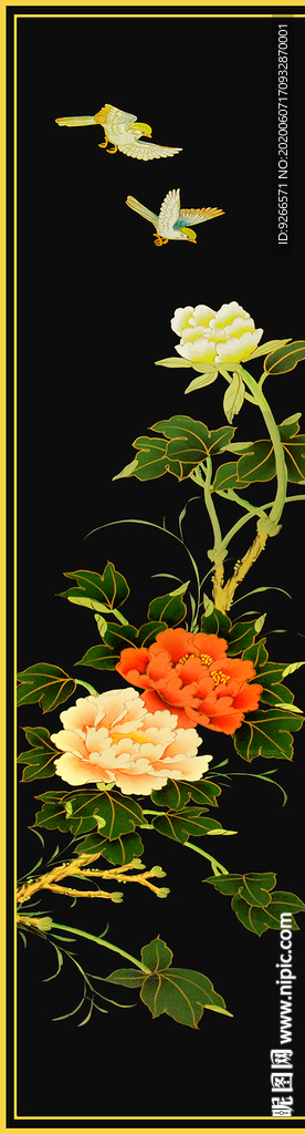 中式花鸟民俗古风屏风玄关装饰画