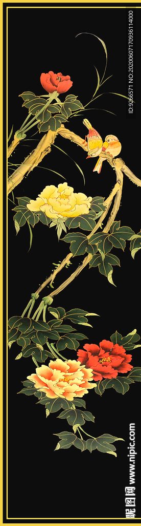 中式花鸟民俗古风屏风玄关装饰画