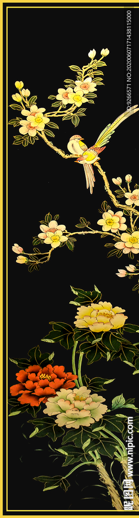 中式花鸟民俗古风屏风玄关装饰画