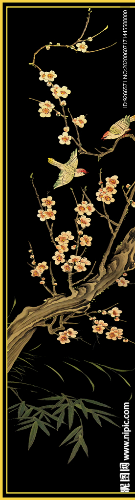 中式花鸟民俗古风屏风玄关装饰画