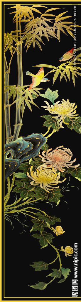 中式花鸟民俗古风屏风玄关装饰画