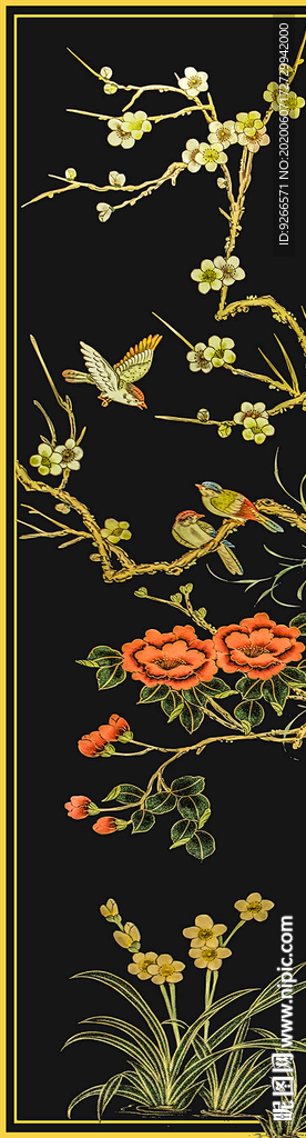 中式花鸟民俗古风屏风玄关装饰画
