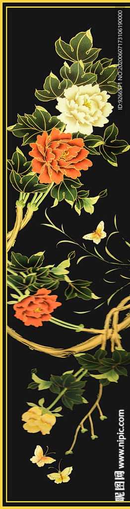 中式花鸟民俗古风屏风玄关装饰画