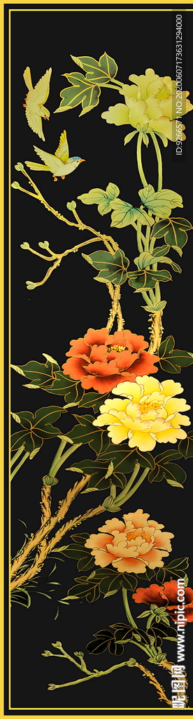 中式花鸟民俗古风屏风玄关装饰画