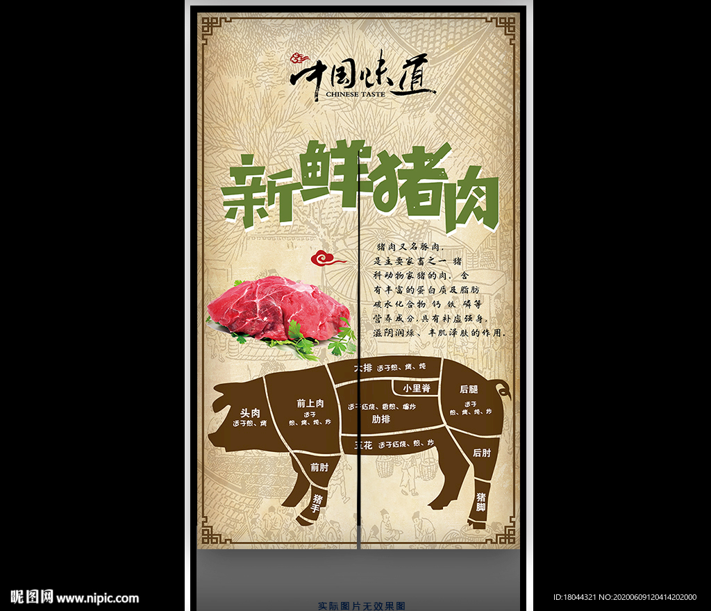 新鲜猪肉分割图门帘半帘