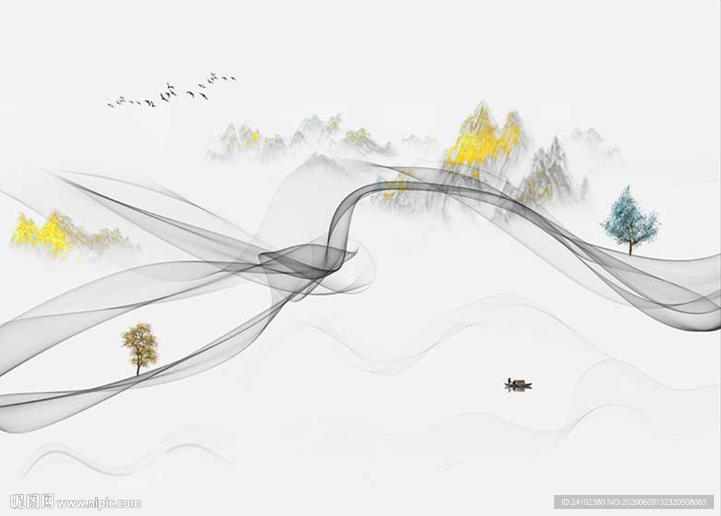 简约线条抽象意境山水