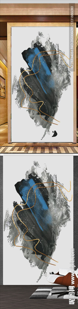 北欧风抽象水墨油画玄关装饰画