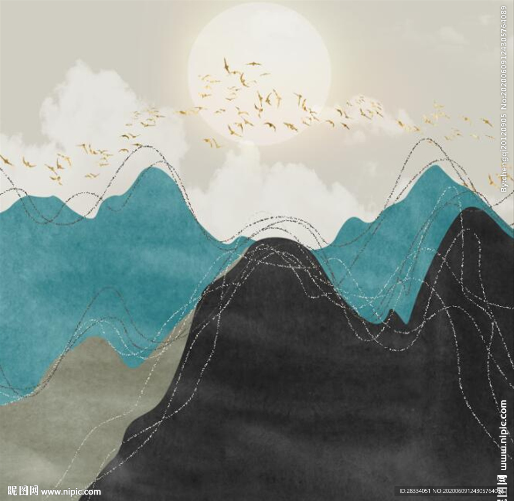 新中式抽象山脉风景玄关装饰画