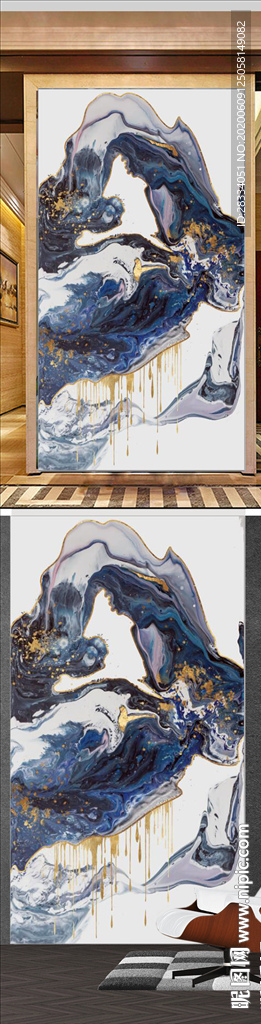 北欧风金色抽象水墨玄关装饰画