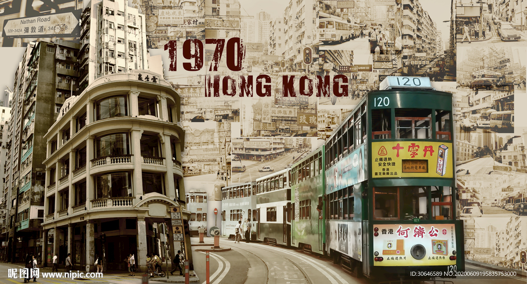 1970港式复古怀旧背景墙壁画