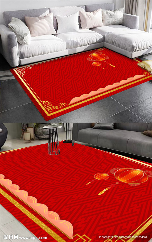 新年地毯红色喜庆边框底纹