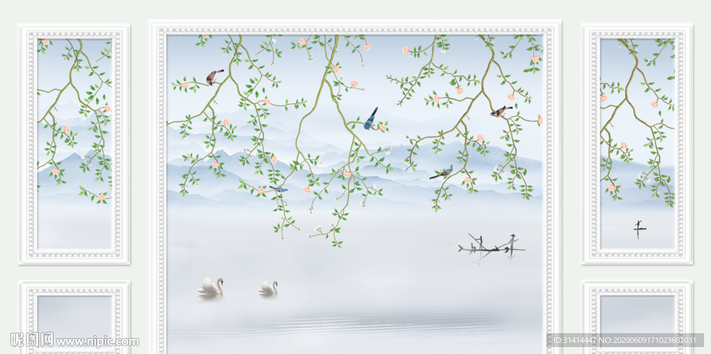 新中式花鸟背景墙