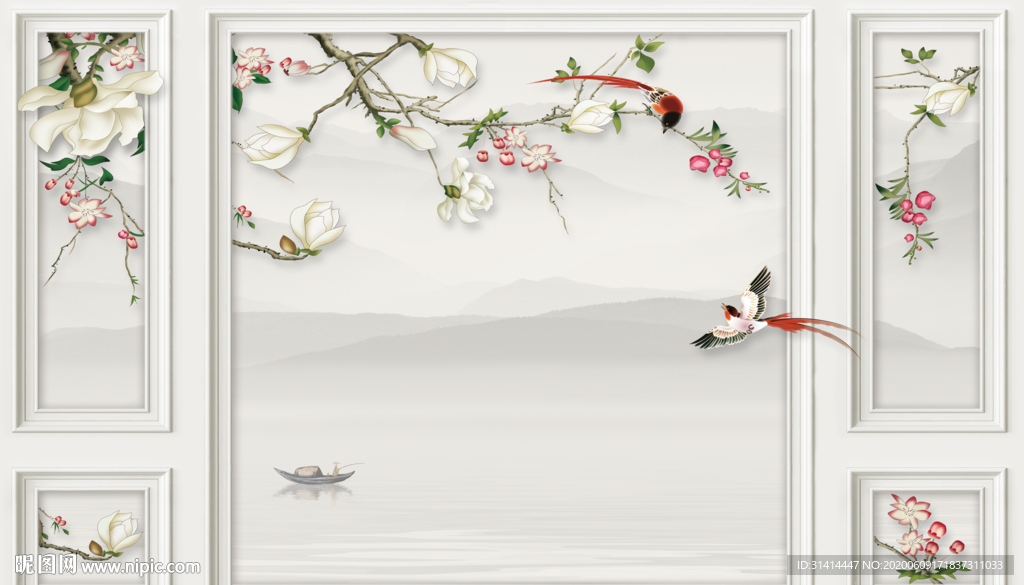 新中式花鸟背景墙