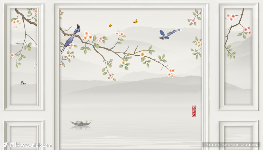 新中式花鸟背景墙