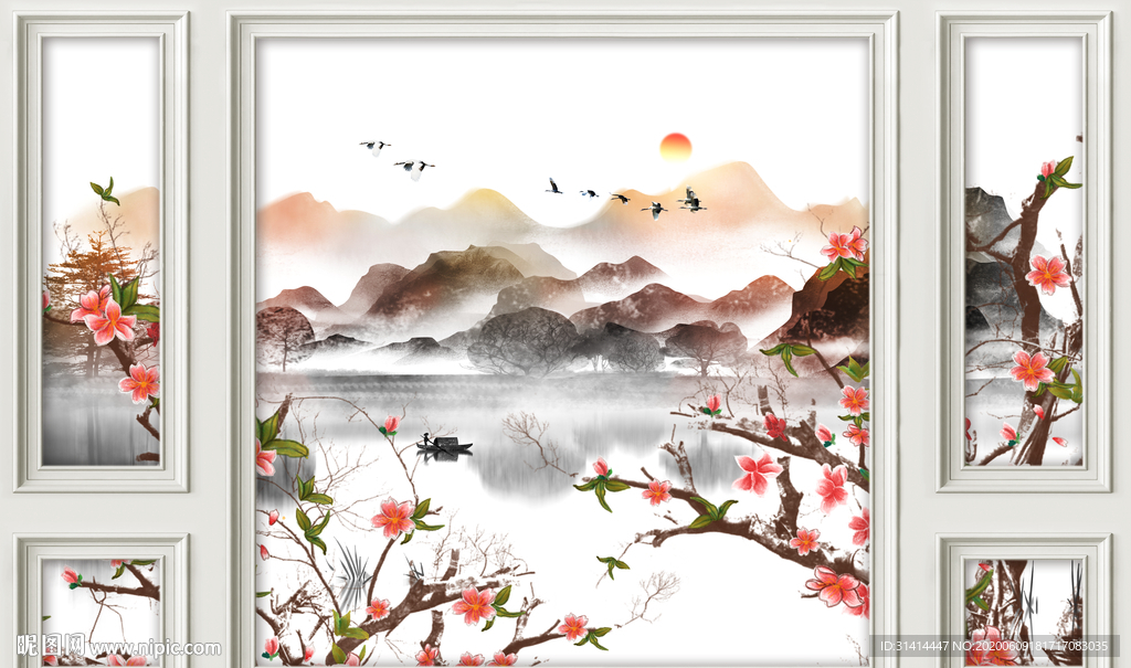 新中式水墨山水电视背景