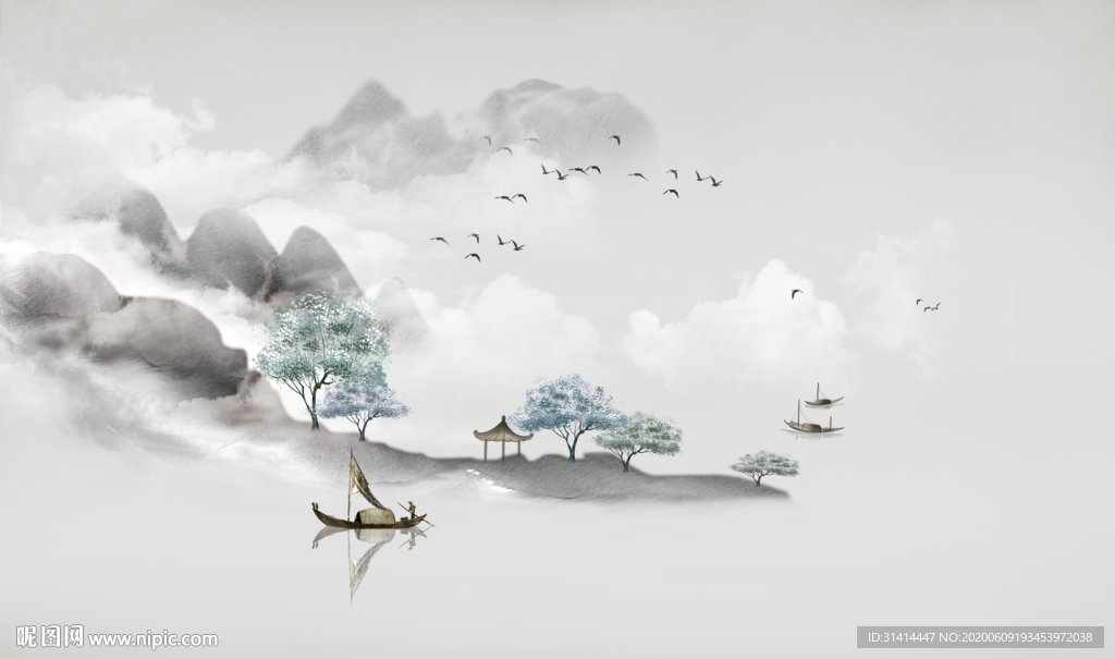 新中式水墨山水背景