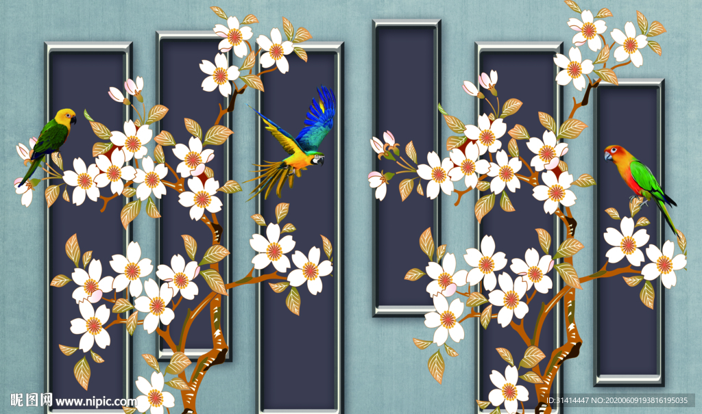 新中式花鸟背景墙