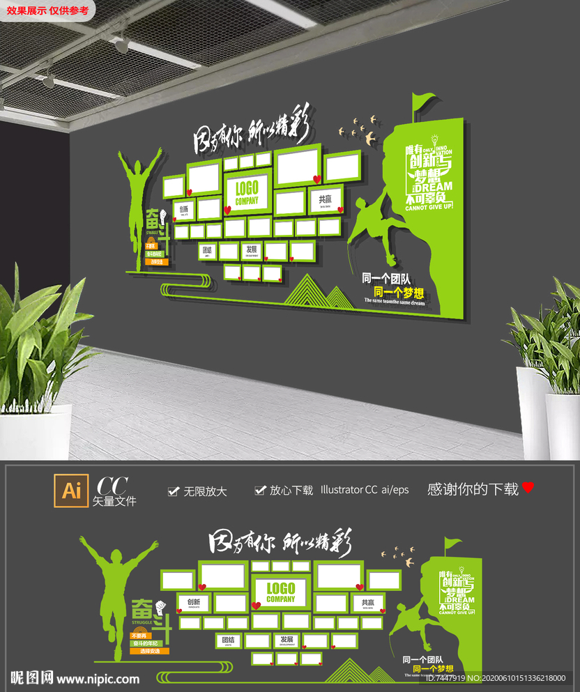 绿色简约企业团队励志标语文化墙