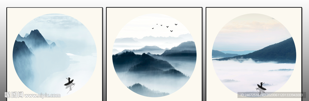 新中式禅意水墨山水画