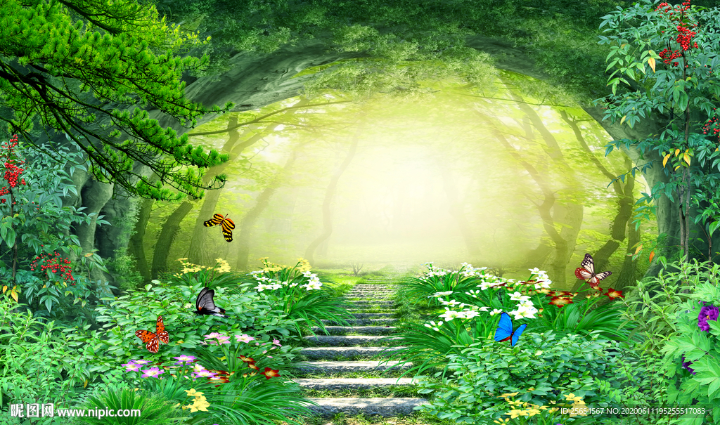 自然风景3D树林电视背景墙