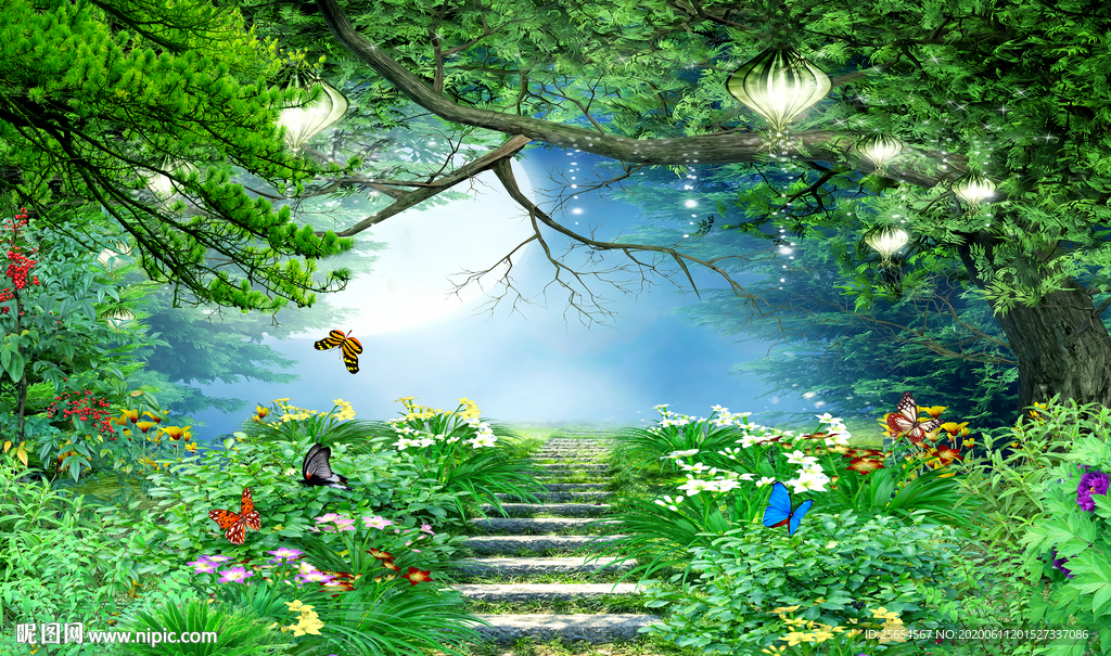 自然风景树林3D电视背景墙