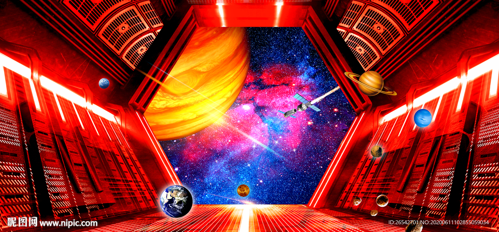 3D立体宇宙太空舱外星球背景墙