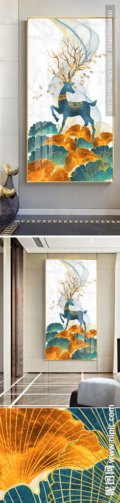 新中式麋鹿抽象装饰画玄关