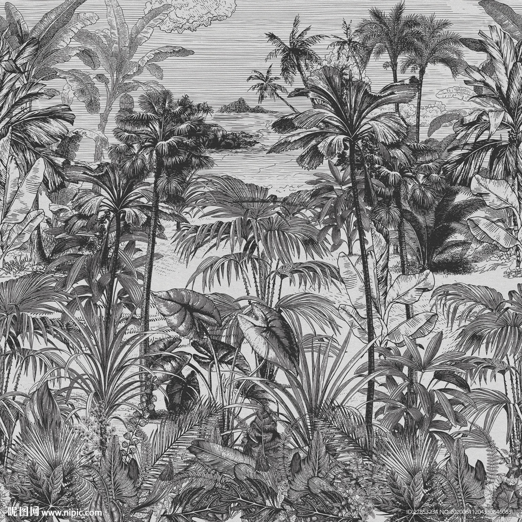 手绘热带雨林西洋画日式画背景