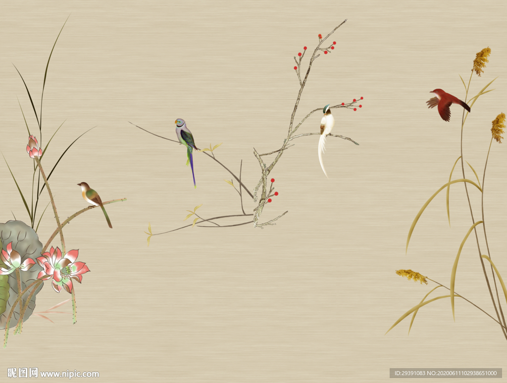 新中式手绘花鸟图