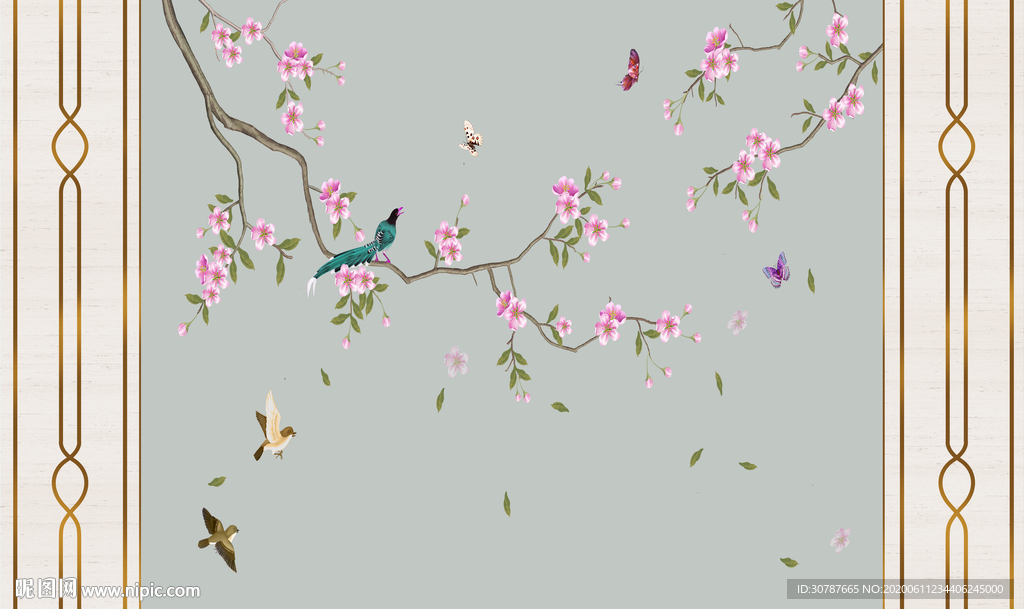 护墙板花鸟背景墙