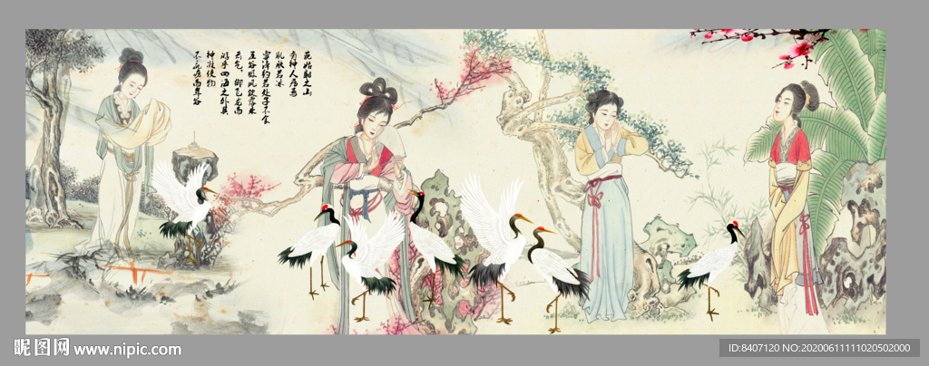 仙鹤仕女图