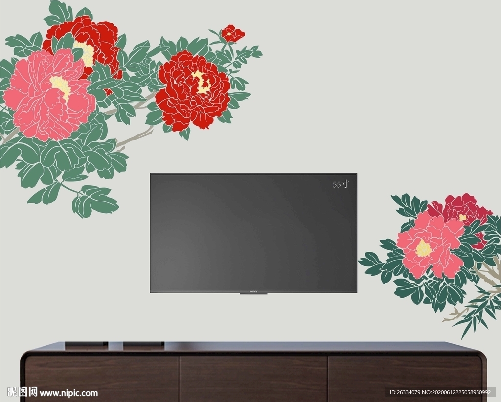 牡丹花 对角花 牡丹 竹子 花