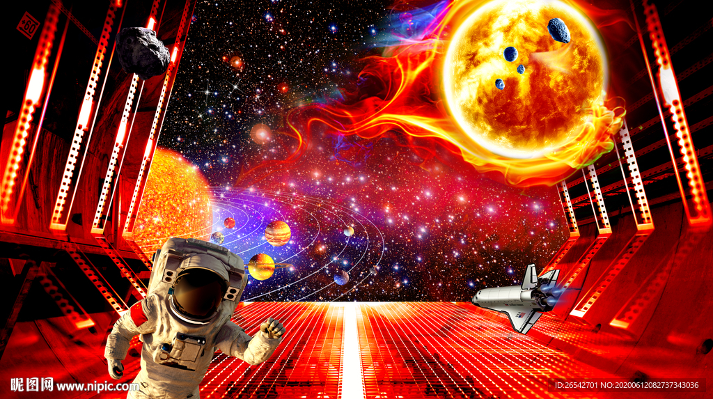 3D立体宇航员太空舱背景墙