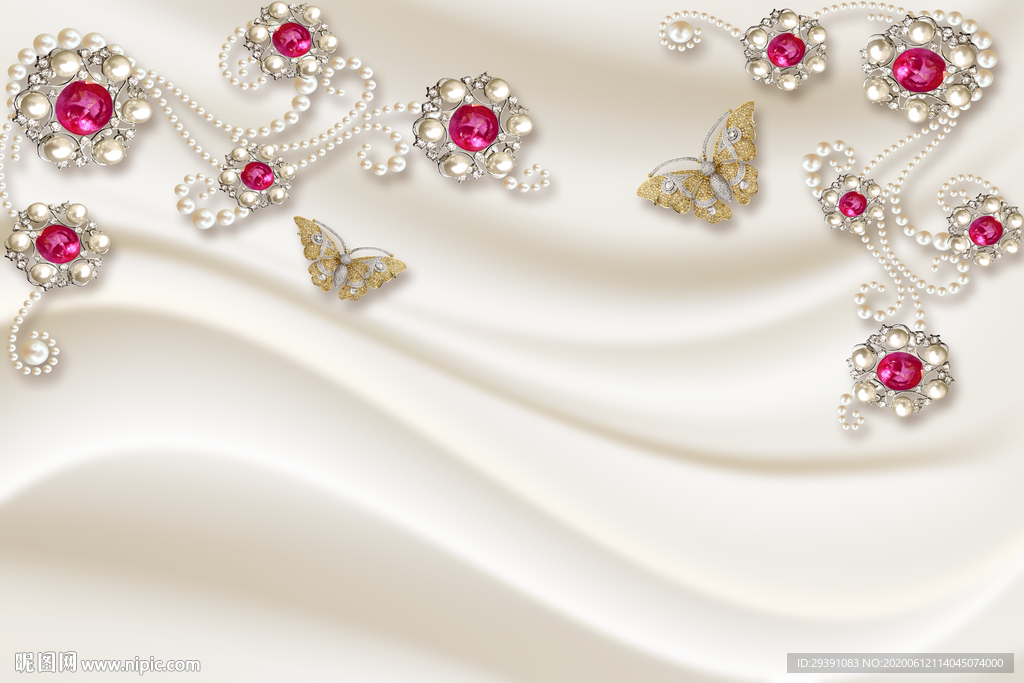 奢华珠宝丝绸玫瑰背景图片