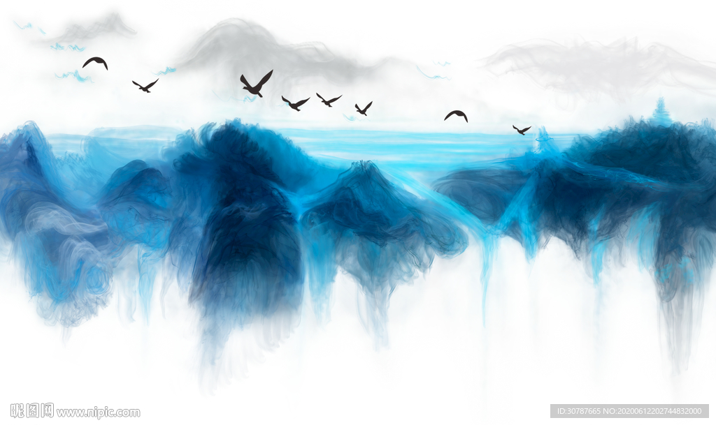 现代新中式意境山水背景墙