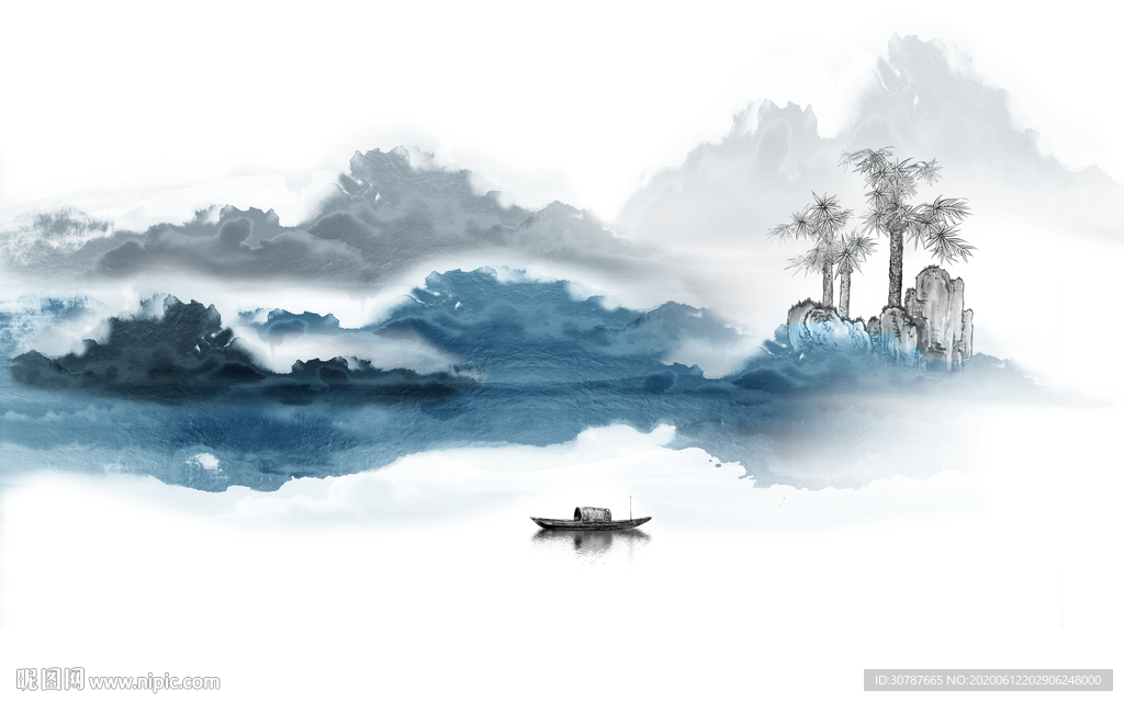 现代新中式山水水墨画背景墙