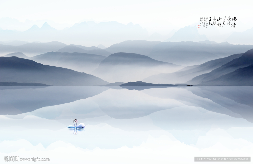 现代新中式山水水墨画背景墙