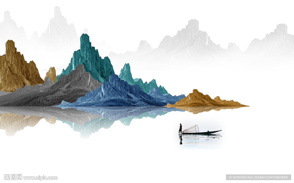 现代新中式意境山水背景墙