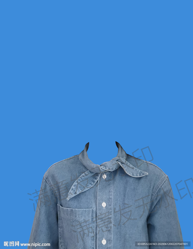 女生牛仔衣服蓝色证件照正装