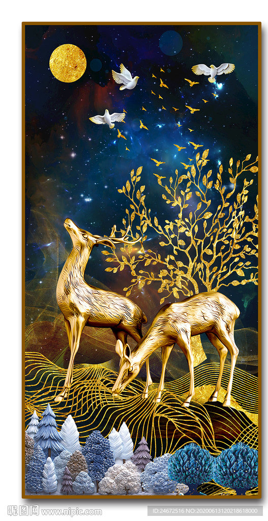 金鹿抽象玄关画