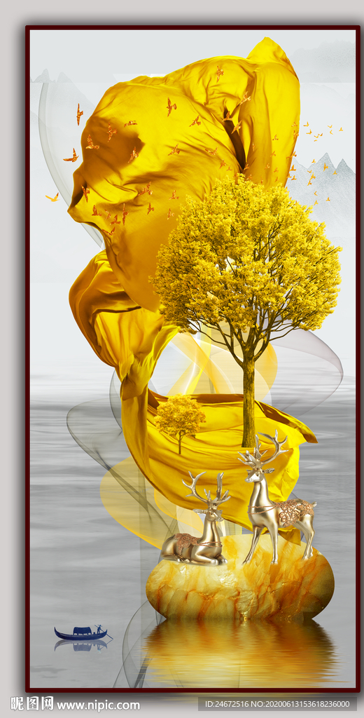 子母鹿抽象玄关画