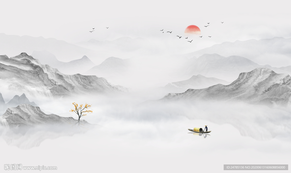 中式山水背景墙