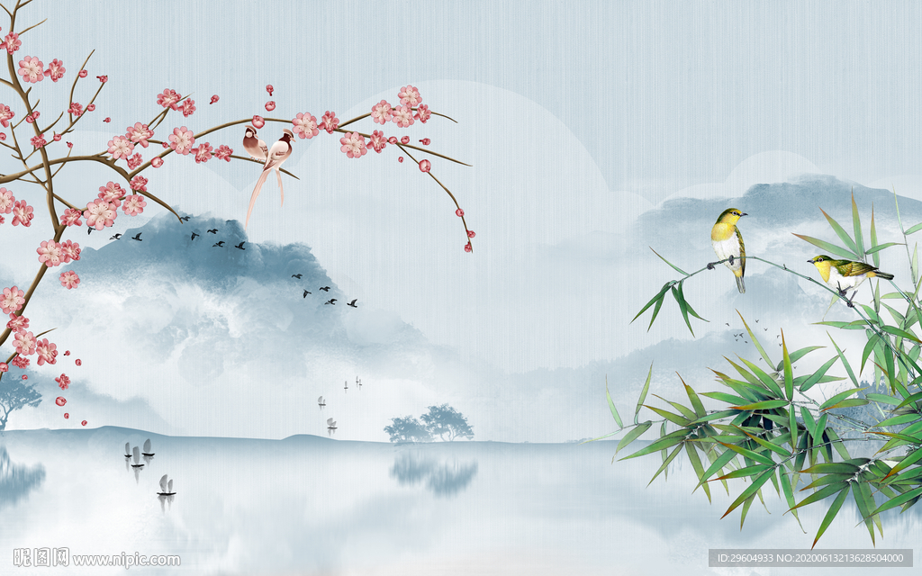 新中式简约风格山水 tif分层