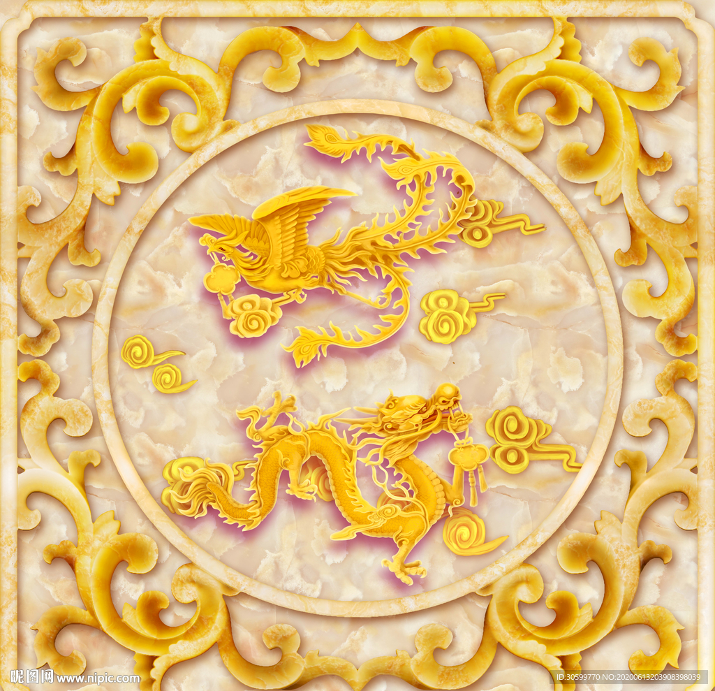 龙凤呈祥玉雕装饰画