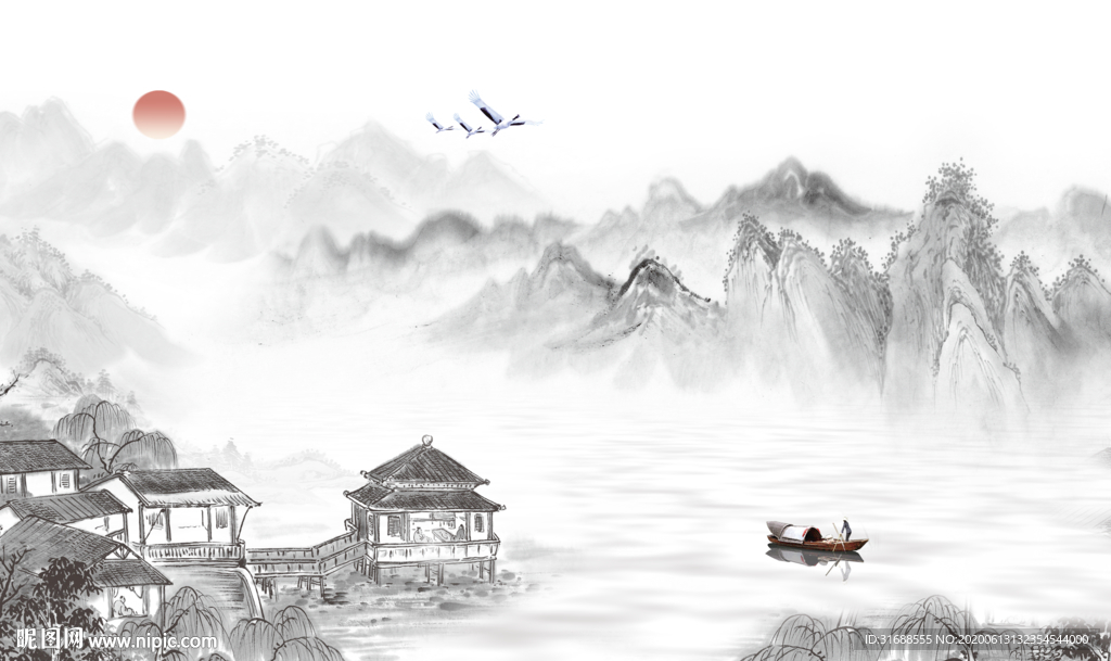 中国水墨山水背景墙