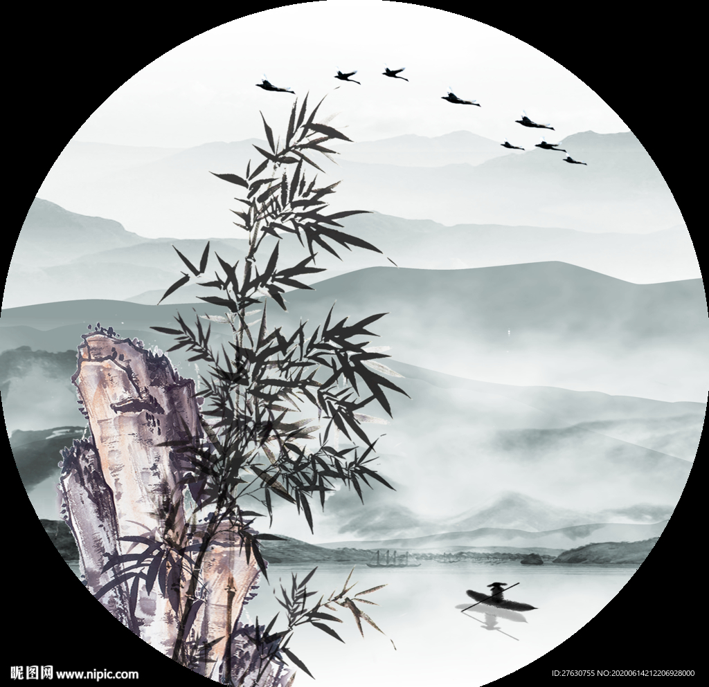 新中式圆形装饰画