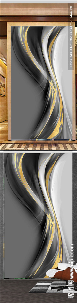 轻奢现代抽象飘带线条玄关装饰画
