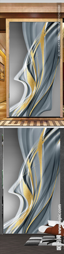 轻奢现代抽象烁金线条玄关装饰画