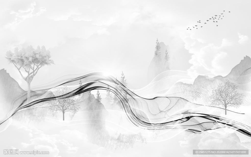 线条超清山水画 tif分层