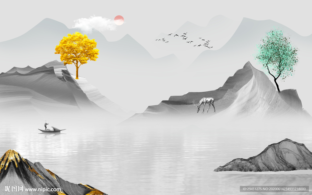 中式超清山水画 tif分层